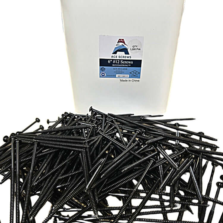 #12 SKINNYnSTRONG all-purpose fasteners with label, ideal for roofing. Ace Screws, FM Approved, superior performance and value.