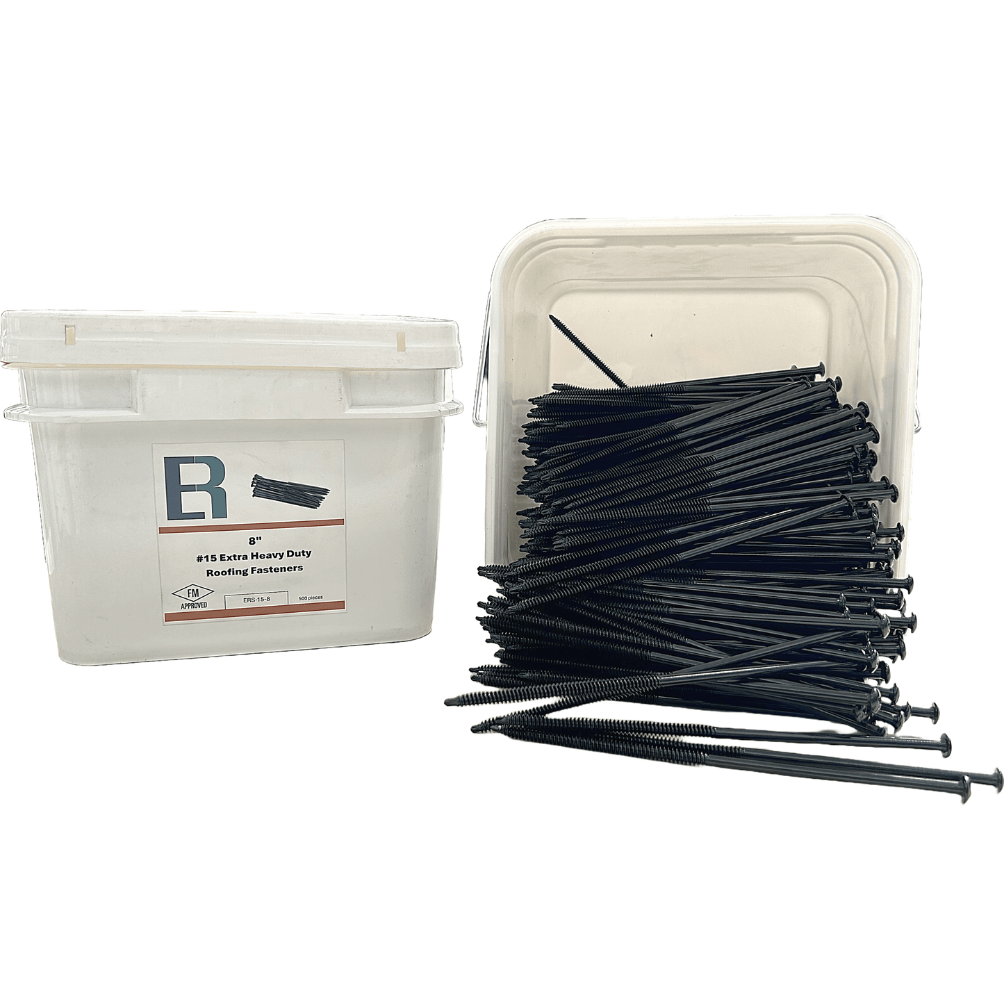 Essential #15 Extra Heavy Duty Roofing Fasteners in bucket, FM Approved, durable fasteners for secure roofing.