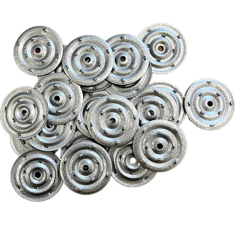 Metal barbed seam plates for roofing, FM approved, superior performance, 2-3/8" size, perfect for secure installation and durability.