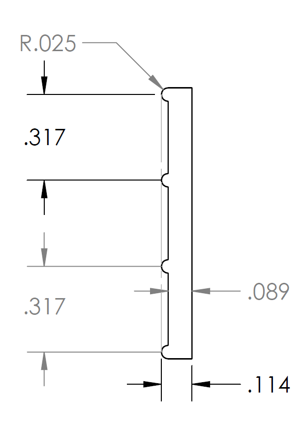 Technical diagram of essential termination bar showing dimensions and angles for 6063-T6 aluminum profile.