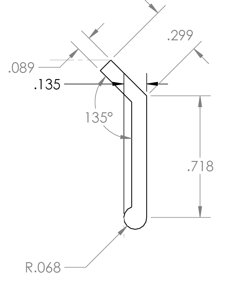 Technical diagram of essential termination bar showing dimensions and angles for 6063-T6 aluminum profile.