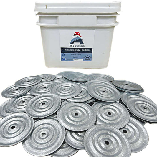 3-inch FlatASS Metal Insulation Plates by Ace Screws with bucket, FM Approved, superior performance, free shipping.