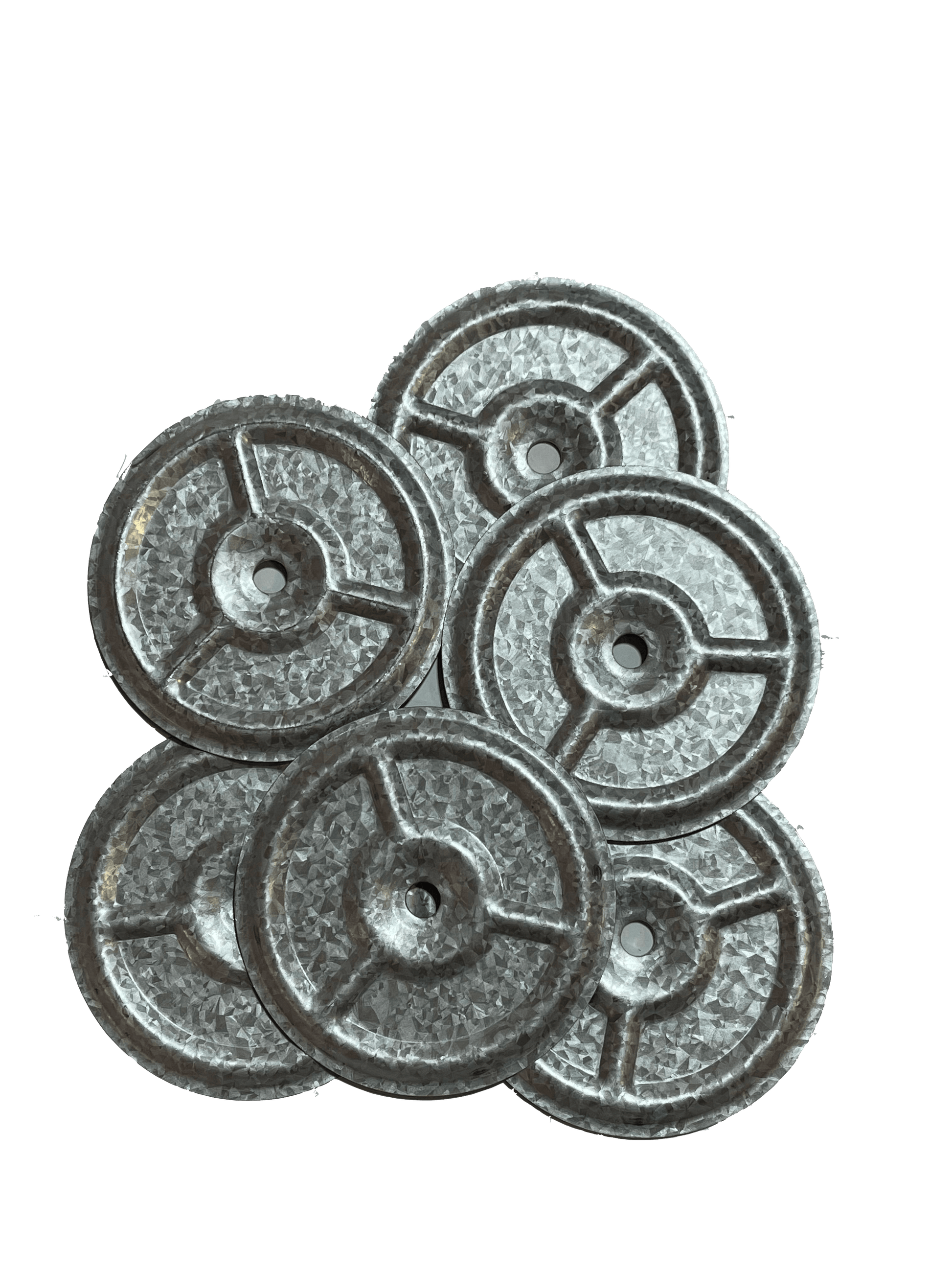 Essential 3" Metal Insulation Plates, FM Approved, with circular design, ideal for secure insulation applications.
