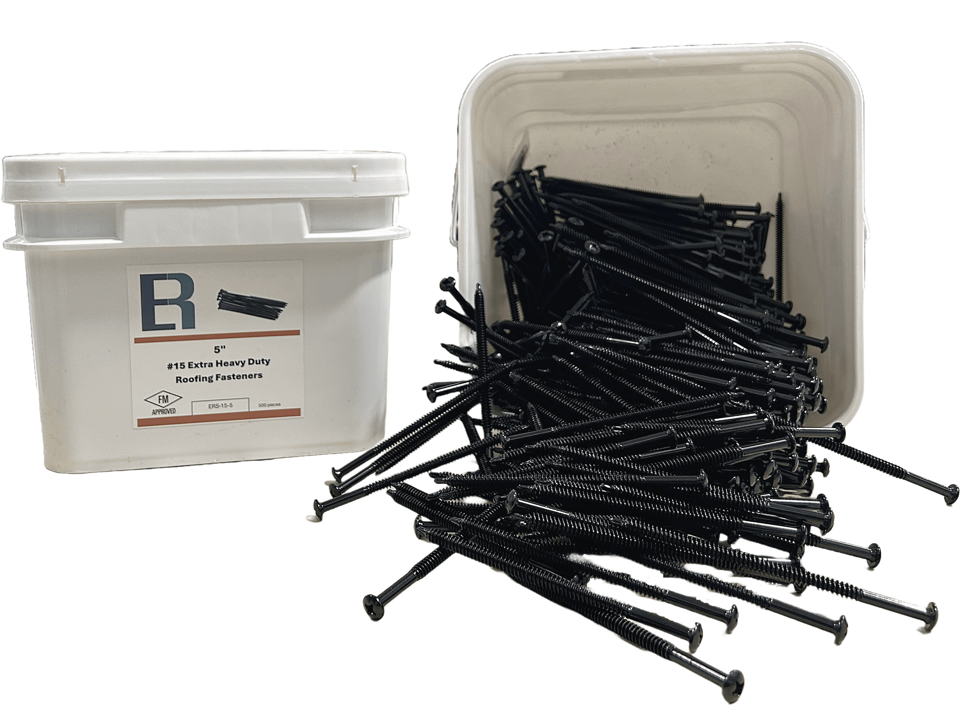 Essential #15 Extra Heavy Duty Roofing Fastener in a white container, FM Approved for secure roofing installation.