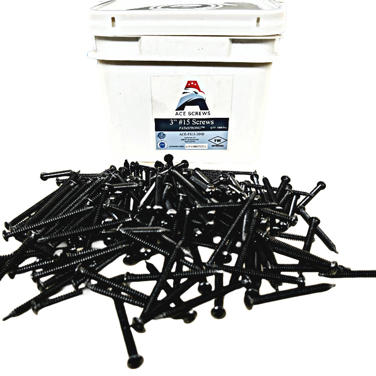 Ace Screws FATnSTRONG #15 Extra Heavy Duty Roofing Fasteners with storage bucket, ideal for superior performance installations.